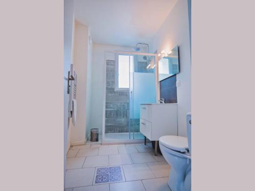 een badkamer met een toilet, een wastafel en een douche bij T2 B and Wood "Cottage de Moissac" in Moissac