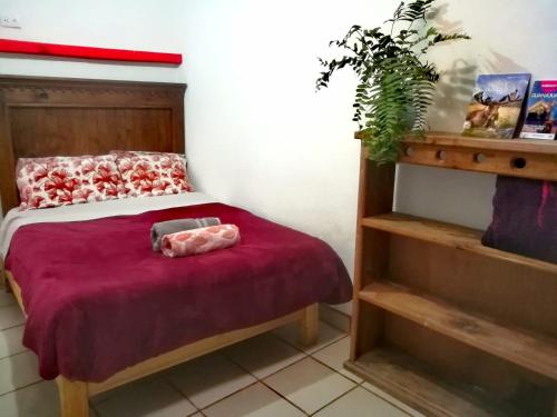 a bedroom with a bed with a pink comforter at Home Sweet Home Guanajuato in Guanajuato