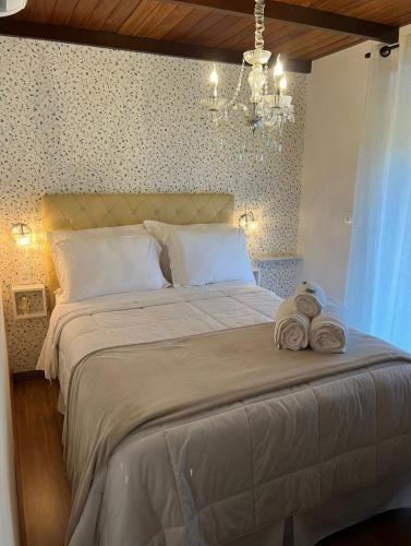多明戈斯馬丁斯的住宿－Pousada Dulce Ville，一间卧室配有一张大床和毛巾