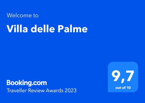 a blue sign with the text welcome to villa delle palle palme at Villa delle Palme in Mesagne