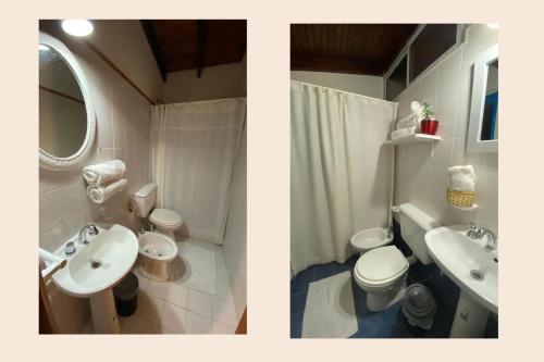 2 fotos de un baño con lavabo y aseo en Ita Cora, Paso de la Patria en Paso de la Patria