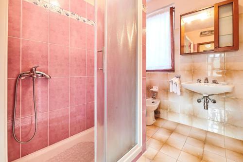 ein Bad mit einer Dusche und einem Waschbecken in der Unterkunft Holiday house with a parking space Valica, Umag - 20533 in Umag