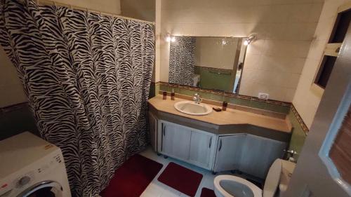 a bathroom with a sink and a shower curtain at شقة انور المفتى للعائلات فقط 113 in Cairo