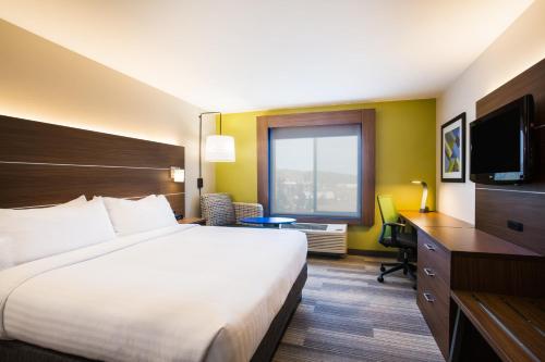 a hotel room with a bed and a desk and a television at Holiday Inn Express Hotel & Suites Cedar City by IHG in Cedar City