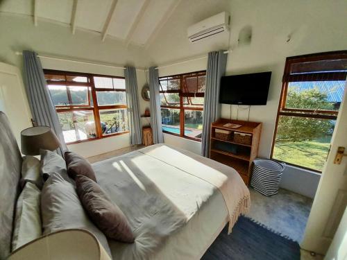 a bedroom with a large bed and a television at Bush house by the sea, Ponta Malongane in Ponta Malongane