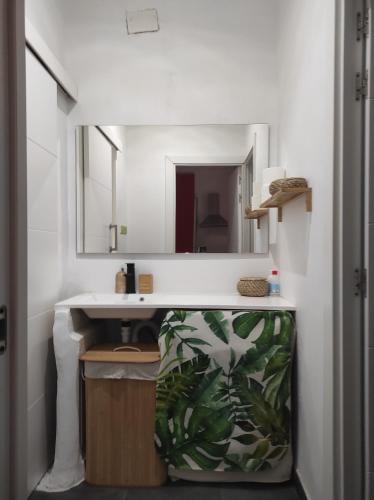 a bathroom with a sink and a mirror at Apartamento Jare in Bilbao