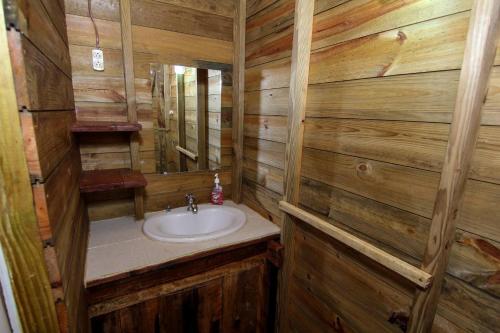 a bathroom with a sink and a mirror at Pilgrims Paradise Cabin 2 in San Ignacio