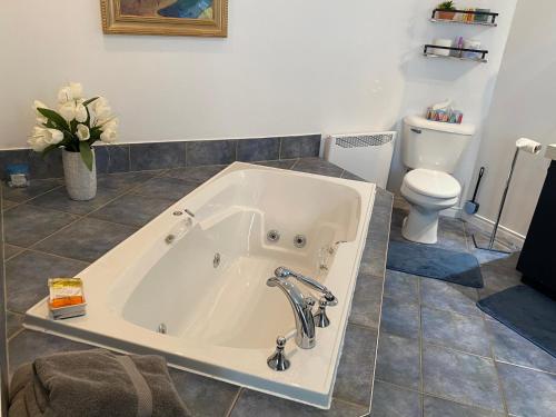 y baño con bañera y aseo. en Maison d edouard en Saint-Antonin