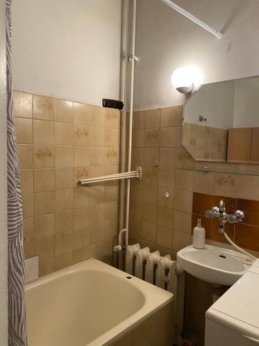 a bathroom with a bath tub and a sink at Classy Rooms in Old Town in Krakow