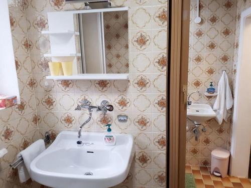 a bathroom with a white sink and a mirror at Apartment Carmen in Nachdemsee