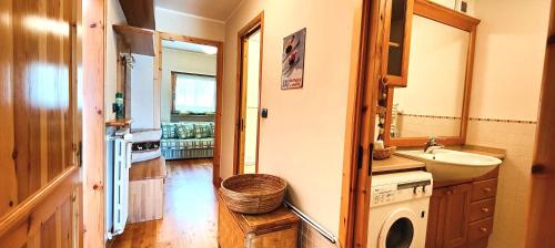 a bathroom with a sink and a washing machine at Hostdomus - Rooftop Deluxe Suite in Sestriere