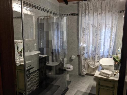 a bathroom with a toilet and a sink and a shower at La Rosetta in Querceta