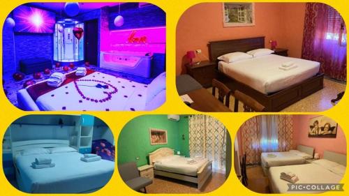 a collage of four pictures of a hotel room at Er Centurione in Rome