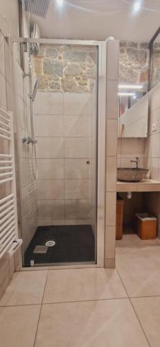 ein Bad mit einer Dusche und einem Waschbecken in der Unterkunft Appartement plein de charme - Ajaccio hyper centre in Ajaccio