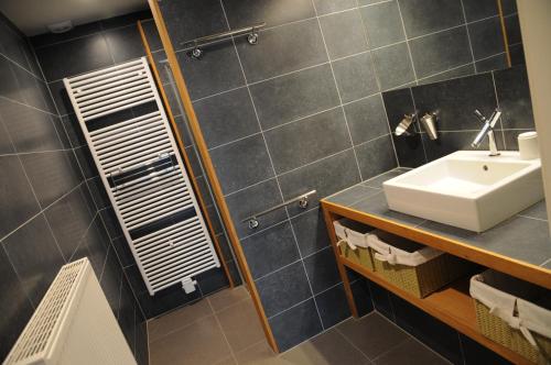 a bathroom with a white sink and a shower at Livingstone in La-Roche-en-Ardenne