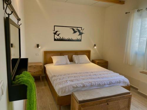 um quarto com uma cama e uma televisão em טורקיז em Sede Neẖemya