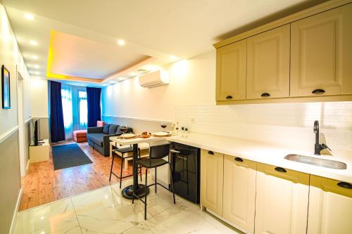 Kuchyň nebo kuchyňský kout v ubytování Cihangir VAV Suites
