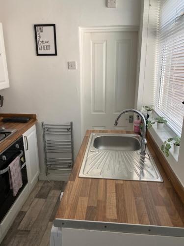 a kitchen with a stainless steel sink in a kitchen at Kitchener - Wonderful 2-Bedroom Apt Sleeps 5 Free Parking Free WiFi in Gateshead