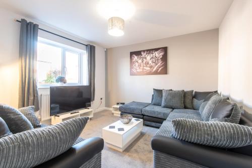 a living room with two couches and a tv at No203 in Doncaster