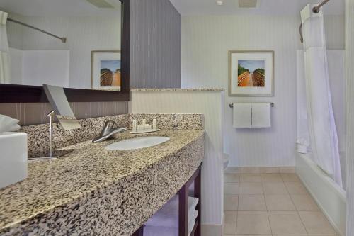 a bathroom with a sink and a shower at Courtyard by Marriott Stuart in Stuart