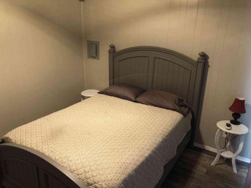 a bedroom with a large bed with two night stands at Lakefront Cabin - Sunset Cove - 15 in Mead