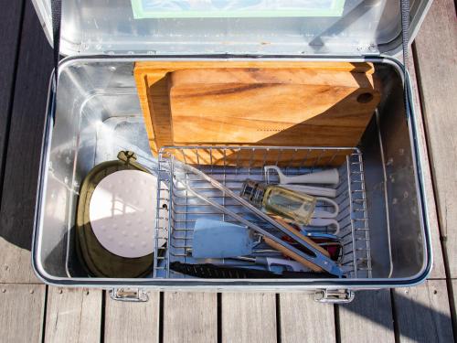 a metal container with a drawer full of items at Dot Glamping 富士山 in Fujikawaguchiko