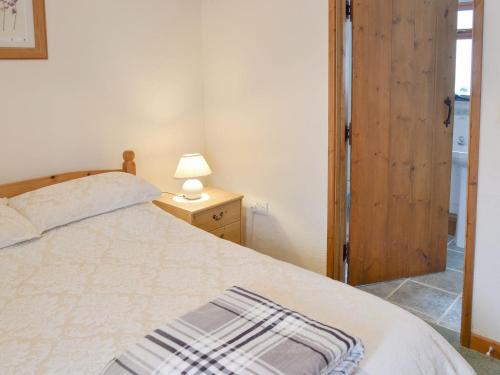 sypialnia z łóżkiem i lampką na stole w obiekcie Ash Tree Cottage w mieście Carnbrea
