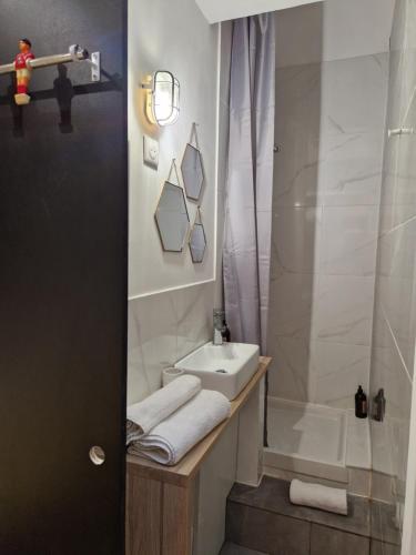 y baño con lavabo y ducha. en Maison Brisson en Talence