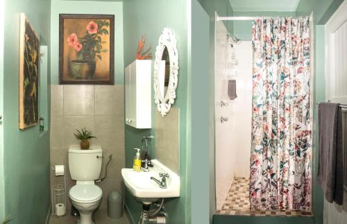 a bathroom with a toilet and a sink and a shower at Paradise Self-Catering Units in Jeffreys Bay