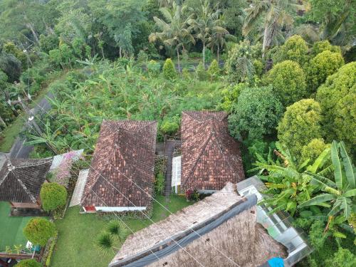 an aerial view of a house with roofs and trees at Manggis Garden Dive Resort in Candidasa