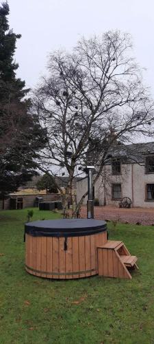 a trampoline in a field with a tree in the background at The Farmhouse, 6 bed property, Forres in Forres