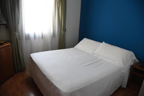 a white bed in a blue room with a window at HOTEL DUCA D'AOSTA in Mogliano Veneto