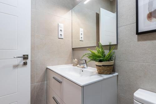 マドリードにあるBNBHolder Ponzano & Chamberi IIのバスルーム(白い洗面台、鏡付)