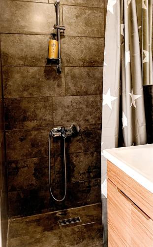 y baño con ducha junto a un lavabo. en Private Villa Room Near Airport, en Arnavutköy