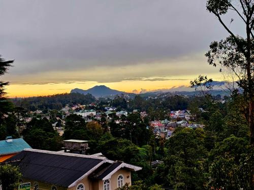 a view of a city with a mountain in the background at Chez Allen in Nuwara Eliya