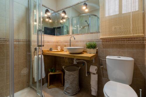 y baño con lavabo, aseo y ducha. en Apartamento García en Córdoba