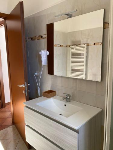 a bathroom with a white sink and a mirror at Il Tulipano in Trezzano Rosa