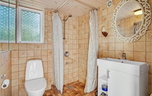 a bathroom with a toilet and a sink and a mirror at Stunning Home In Assens With Wifi And 2 Bedrooms in Assens