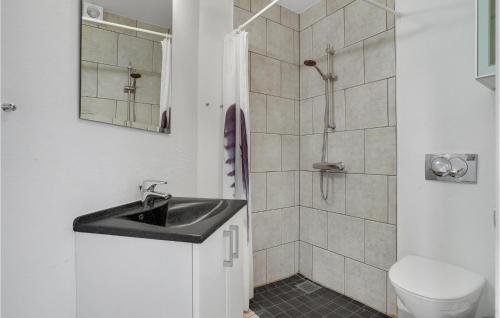 a bathroom with a sink and a shower and a toilet at Lovely Home In Bogense With Kitchen in Bogense