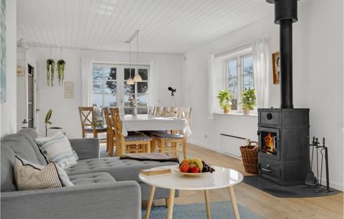 a living room with a couch and a stove at 3 Bedroom Gorgeous Home In Broager in Broager