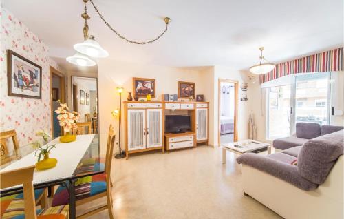 オロペサ・デル・マールにあるBeautiful Apartment In Oropesa Del Marのソファとテレビのあるリビングルーム