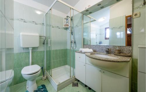 y baño con aseo, ducha y lavamanos. en Cozy Home In Cokuni With Kitchen, en Mutvoran