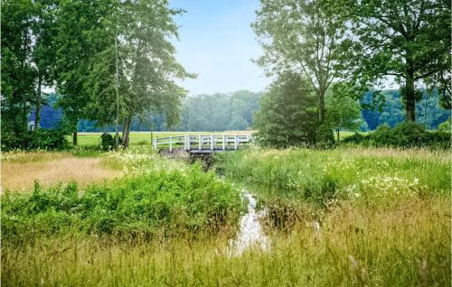 a bridge over a stream in a field with tall grass at Gorgeous Home In Ijhorst With Wifi in IJhorst