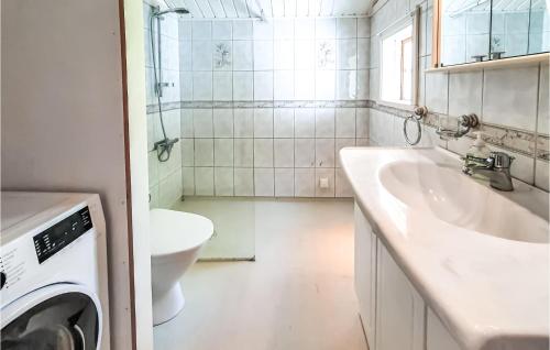 a white bathroom with a sink and a washing machine at Amazing Home In Munka-ljungby With Wifi in Munka-Ljungby
