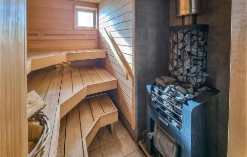 an inside view of a sauna with a stove at Lovely Home In Tanumshede With Kitchen in Tanumshede