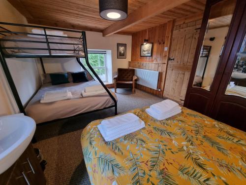 Cringoed House في أبيريرون: غرفة نوم مع سرير بطابقين ومغسلة