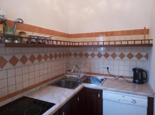 uma cozinha com um lavatório e uma bancada em Moja Ane em Rtina