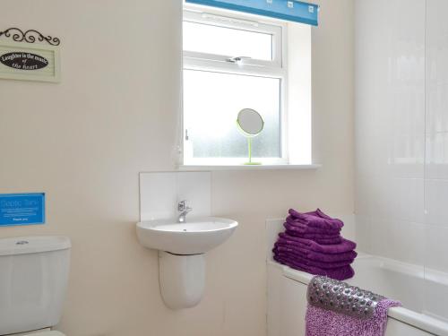 a bathroom with a sink and a toilet and a window at Daffodil - W43304 in Goxhill