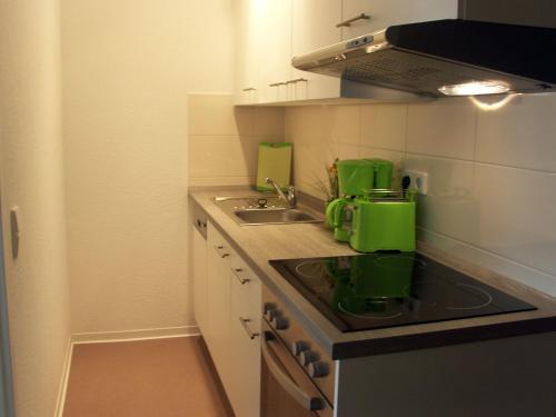 - une cuisine avec un évier et un comptoir dans l'établissement GWG City Apartments II, à Halle-sur-Saale