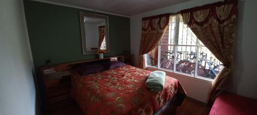 um quarto com uma cama ao lado de uma janela em Casa Dota em Santa María